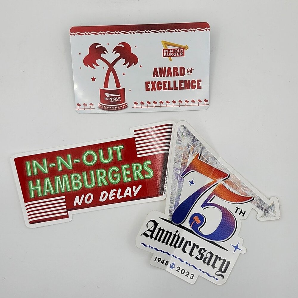 3 In-N-Out Burger Stickers 1 Award Of Excellence No Value Gift Card 2021